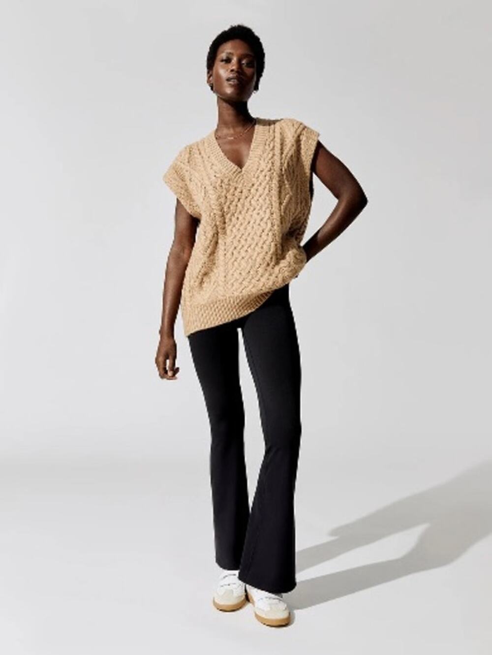 ONA Alpaca Wool Blend Oversized Audrey Sweater Brown Cable Knit XS Fisherman
